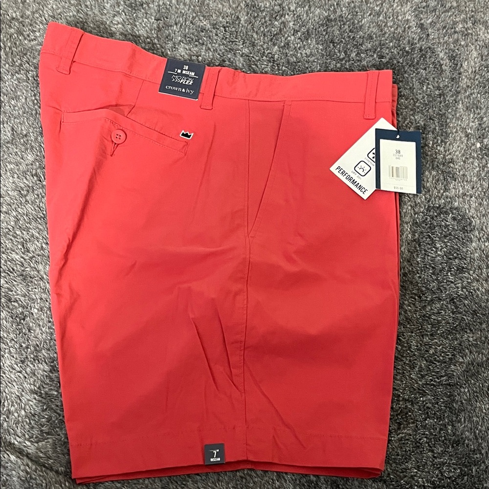 Crown & Ivy Men's Bright Dark Coral Flat Front Shorts